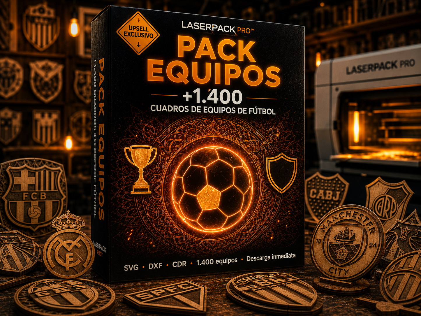 LaserPack Pro™ EQUIPOS — +1.400 Cuadros de Equipos de Fútbol